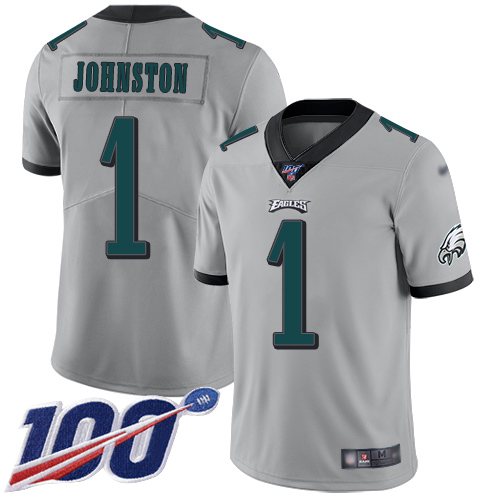 Men Philadelphia Eagles #1 Cameron Johnston Limited Silver Inverted Legend NFL Jersey 100th Season